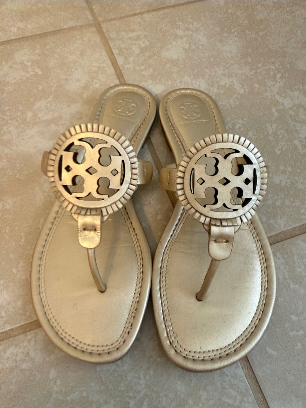 Tory Burch Miller Platinum Logo Sandals